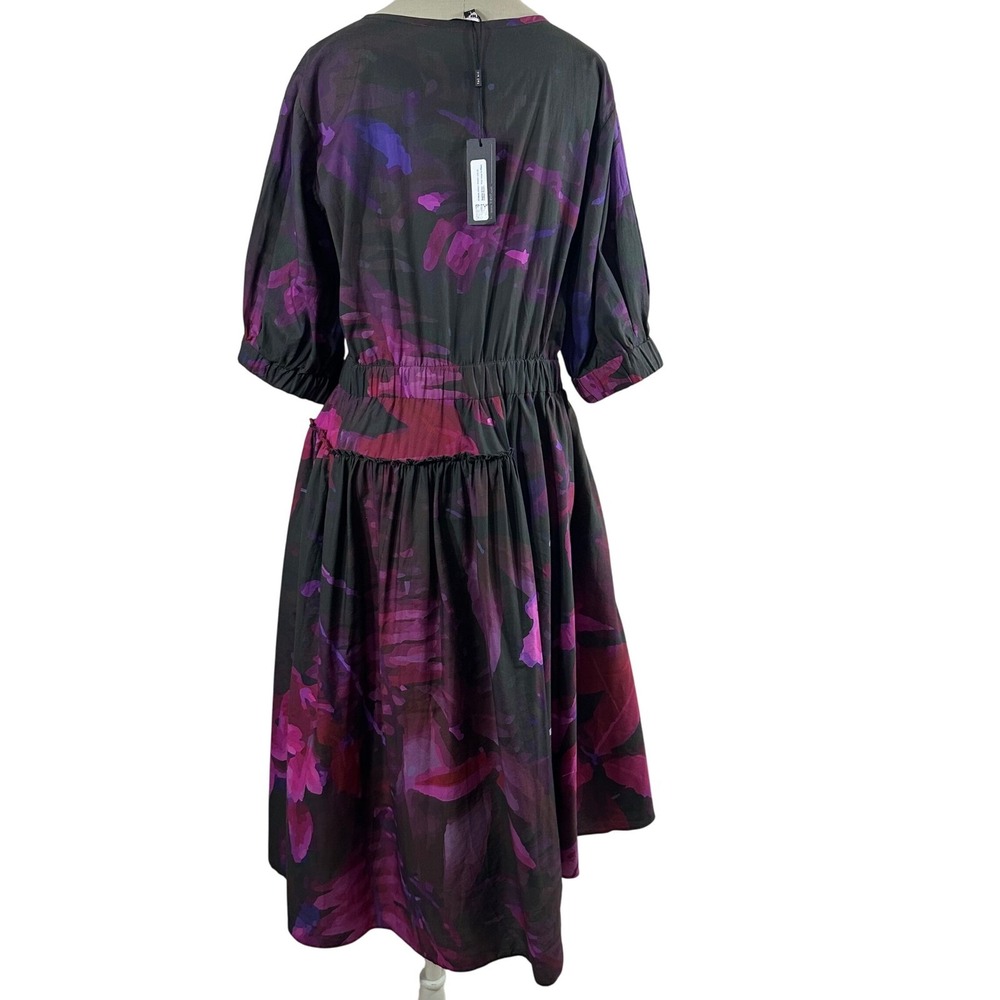 THE KIT. Purple Floral Cotton V-Neck Midi Dress with Pockets and Ruffle Size L - Picture 4 of 16